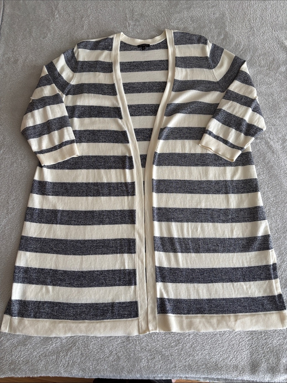 Talbots Plus Ivory Charcoal Striped Pima Cotton Long Cardigan Women’s 2X EUC